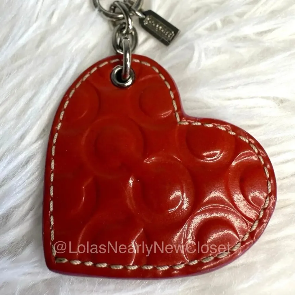 y2k COACH Red Pink Patent Leather Bag Charm Key Fob